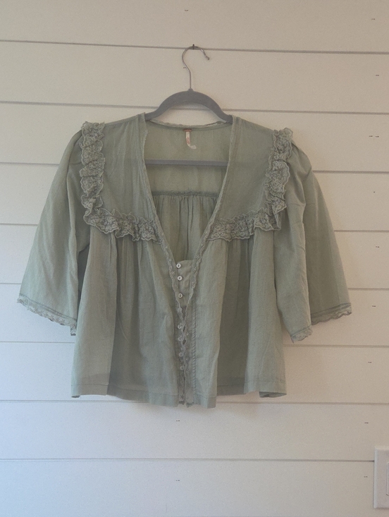 Free People Tops - Free People Size M- Light Sage Ruffle Peasant Top